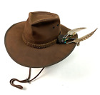 Vintage Down Under cowboy hat 57 US 7 Dark Brown western feathers Native waxed
