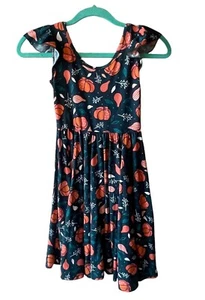 Dot Dot Smile Girls Size 7 Pumpkin Gourd Green Maxi Dress Fall Thanksgiving - Picture 1 of 6