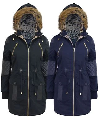 LADIES WOMEN BRAVE SOUL FAUX FUR HOOD PU PVC COATING LONG PARKA COAT JACKET 8-16 - Image 1 of 2