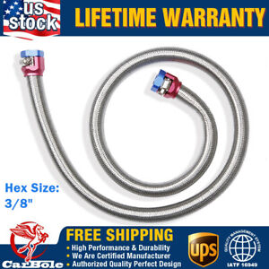 3ft Universal Braided Stainless Steel Flex Oil Fuel Line Kit 3/8" Hose w/ Clamps