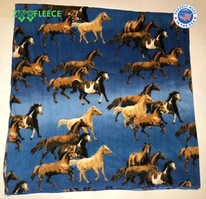 ZooFleece Brown Horses Mare Animal 60X60" Blue Blanket Linen Throw Bedding  - Picture 1 of 5