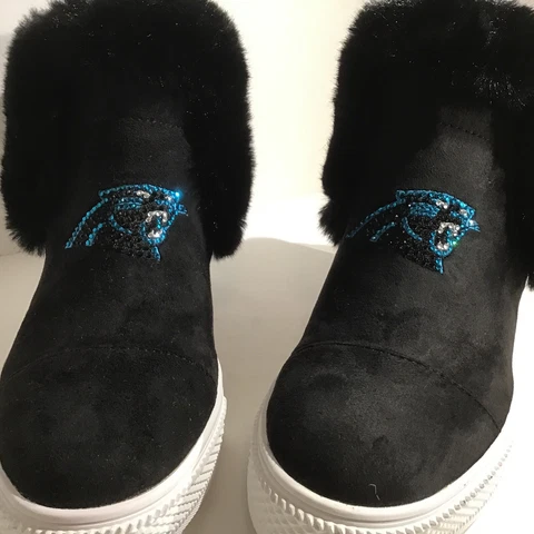 Carolina Panthers NFL Licensed Women's Black Bling Bootie - Wedges Size 7 NEW Cover