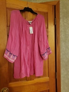 Women's Plus Christopher & Banks Pink 3/4 Sleeve Button up Shirt 3X Lightweight - Picture 1 of 5