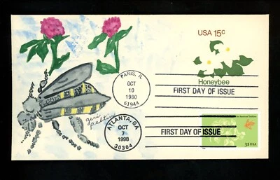 US FDC #3243 Geri Peltin Hand Painted HP 1998 GA Giving Sharing Bee Dual #U599 - Image 1 of 2