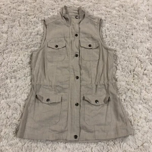 Cavalini Linen Blend Vest Womens XS Lagenlook Waist Drawcord Beige Pockets READ - Picture 1 of 11