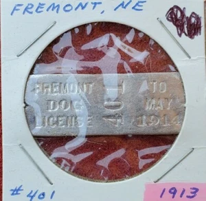 1914 Fremont NE Dog Tax Tag #401☆pdt207 - Picture 1 of 2