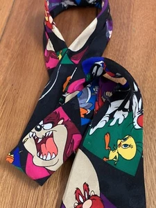 Vintage Looney Tunes Mania Dress Tie Marvin The Martian Taz Tasmanian 1993 - Picture 1 of 5
