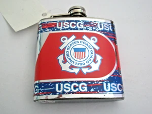 Frasco de bolsillo de acero inoxidable U.S. Coast Guide USCG rojo y azul 6 oz. Nuevo - Imagen 1 de 3