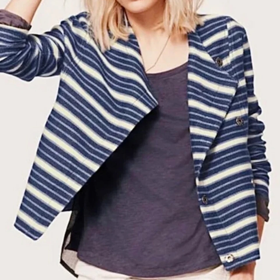 Chaqueta Tejida Recortada Lou & Gris Doble Pecho Azul Marino y Crema Talla Mediana Foto 1 de 4