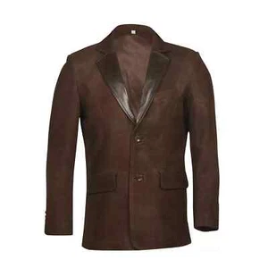 New Handmade Men's Dark Brown Pure Lambskin Suede Leather Blazer Casual Formal - Picture 1 of 7