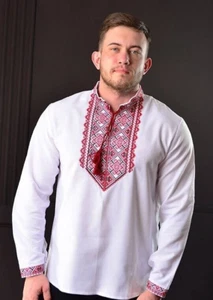 Camisa Hombre Bordada Rojo Adorno Manga Larga "Amuleto" - Imagen 1 de 1