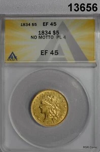 1834 PL. 4 KLASSISCHER KOPF $ 5 GOLDMÜNZE ANACS ZERTIFIZIERT EF45 SCHÖN! #13656 - Bild 1 von 3