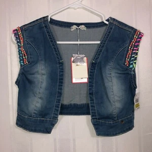 NWT Fun and Fun Blue Girls Size: 44 Sleeveless Beaded Denim Open Front Vest - Picture 1 of 8