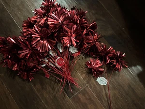 Lot Of 25 Red Tinsel Pom Pom Floral Spray Picks Valentine's Day Party Decor - Picture 1 of 1