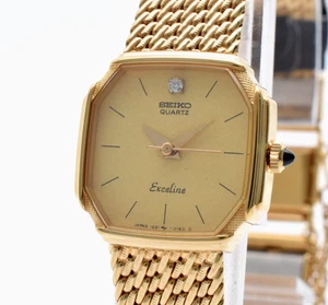 Vintage 1989 [ Unused ] SEIKO Exceline 1221-5080 Diamond Gold Ladies Watch JAPAN - Picture 1 of 12