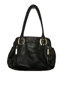 B. Makowsky Womens Black Leather Purse Zipper Outer Pockets Satchel Shoulder Bag - Picture 1 of 11