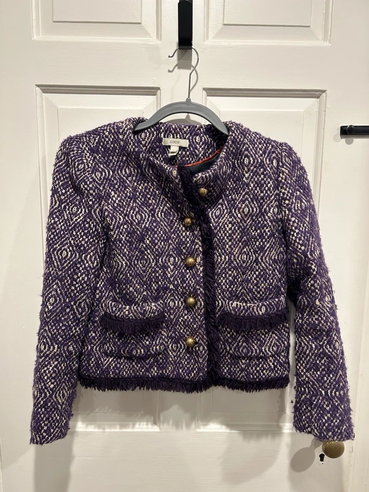 Blazer de tweed a medida para mujer J.CREW mezcla de lana, púrpura, talla 2 Foto 1 de 3
