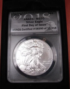 2018 Silver American Eagle ANACS MS70 FDOI w/ Wood Gift Box. #31 - Imagen 1 de 6