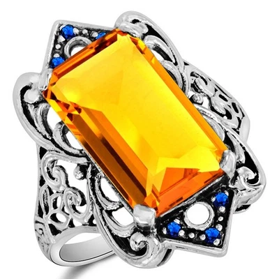 Anillo Art Deco de plata de ley 925 citrino y zafiro dorado de 12 quilates talla 6,7 US3 Foto 1 de 4