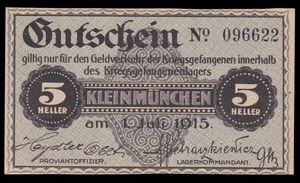 i-010310 Austria-Hungary 5 Heller 1915. POW Camp Kleinmunchen UNC - Picture 1 of 2