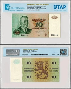 Finland 10 Markkaa, 1980, P-111a.38, UNC Authenticated - Picture 1 of 1