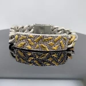 Designer 22k Yellow Gold & Silver Diamond Chain Links Men’s Bracelet $3800 Ret - Picture 1 of 13