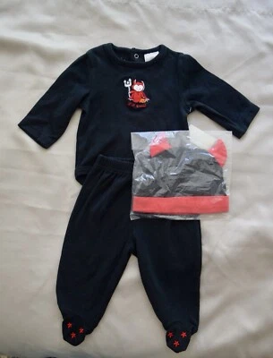 Conjunto de Conjunto de Halloween Bebé Talla 3 Meses Lil Diablo Algodón Sombrero Pantalones Una Pieza Foto 1 de 4
