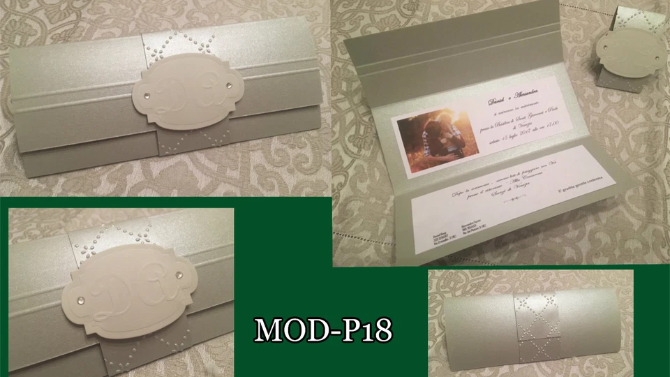 Partecipazioni Matrimonio Nozze fatte a mano MOD-P18 argento foto brillantini - Immagine 1 di 1