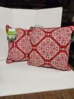 2- Red And White Indoor Outdoor Mainstays Decorative Pillows - New
