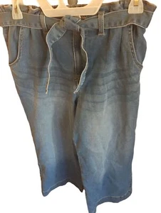 Girls Wide Leg Jeans Size L 10-12 Medium Wash Comfort Fit Tie Belt - Picture 1 of 2