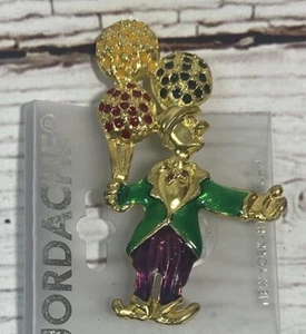 Circus Hobo Clown With Multicolored Balloons Rhinestone Figure Pin Brooch 3” - Picture 1 of 5
