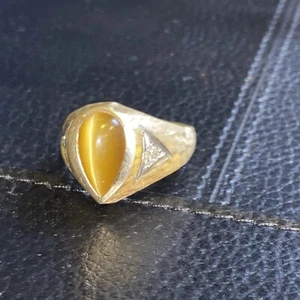 Mens Vintage 14K Gold Ring Size 8.75 Tigers Eye Diamonds NICE!!! 11.45g - Picture 1 of 5