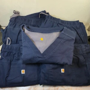 Carharrt Navy Drawstring RipStop Scrub Cargo Pants & Shirt, Lot 4 Pants-1 Shirt - Picture 1 of 20