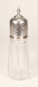 Antique Victorian Sugar Shaker Sterling Sliver Top M21 Clear Cut Glass England - Picture 1 of 9