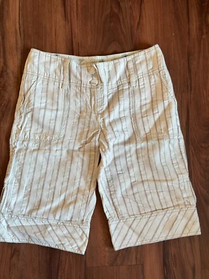 Bermuda Anthropologie Cartonnier listra de giz 4 algodão linho - Imagem 1 de 4