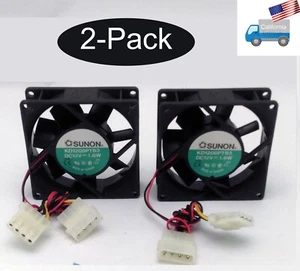 2-pack: Sunon KDE1208PTB3 ZP CLE 80mm x 25mm 1.6W 4pin Molex PC Case Cooling Fan - Picture 1 of 8