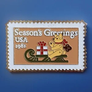 RARE USPS DATED 1981 Season's Greetings Sleigh Stamp Pin - Picture 1 of 2