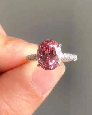 4.20 ct Oval Cut Natural Pink Sapphire & Diamond Enagagement Ring 14k White Gold - Image 1 of 4