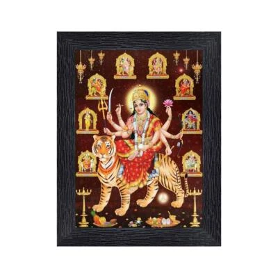 Marcos de fotos de madera religiosos Durga Maa con hoja de acrílico (vidrio) 6 x 8 pulgadas Foto 1 de 4