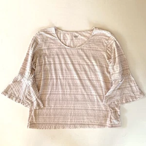 Garnet Hill Pink Print Top Womens Medium Bell Sleeve Green Cotton Organic Light - Picture 1 of 6