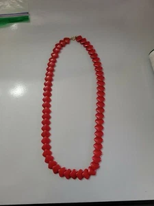 Vintage Red Acrylic Diamond Shape Geometric Beaded Necklace GoldTone Unique 24in - Picture 1 of 9