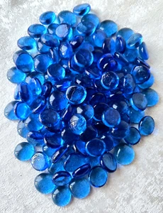 Blue Glass Flat Gems, Pebbles, Marbles Decorative Vase Filler 2.5 Lbs. - Picture 1 of 3