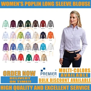 Premier Women's Poplin Long Sleeve Blouse Casual Staff Office Plain PR300 - Picture 1 of 31