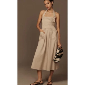 Anthropologie Porridge Halter Utility Midi Dress new nwt size S taupe color - Picture 1 of 6