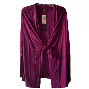 Cardigan cavi e calibro piccole donne viola scuro maniche lunghe nodo anteriore - Foto 1 di 6