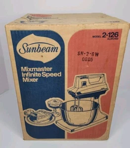Vintage 1982 Sunbeam Mixmaster Infinite Speed Mixer Almond Model 2-126 Sealed!!! - Picture 1 of 13