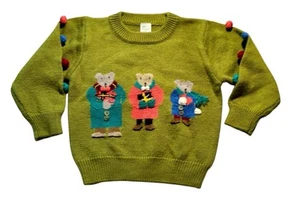 Vintage Girl's 100 Points 3D Bear Family Hand Knit Sweater Size 6 *One Of A Kind - Picture 1 of 6