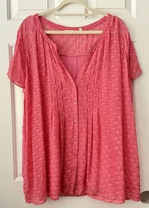 soft surroundings women 2X pink silk polka dot button down sheer shortsleeve top - Picture 1 of 17
