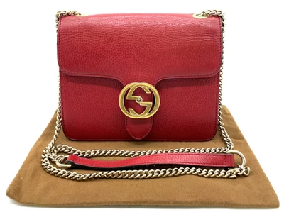 Auténtico Bolso de Hombro Gucci Entrelazado G Cuero Cadena Roja con Bolsa para el Polvo NS110062 Foto 1 de 4