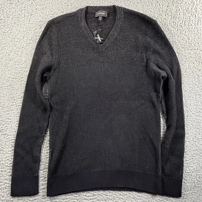 EXPRESS SWEATER MENS MEDIUM GRAY V NECK RIBBED NWT NEW PULLOVER COTTON KNIT - Image 1 of 4